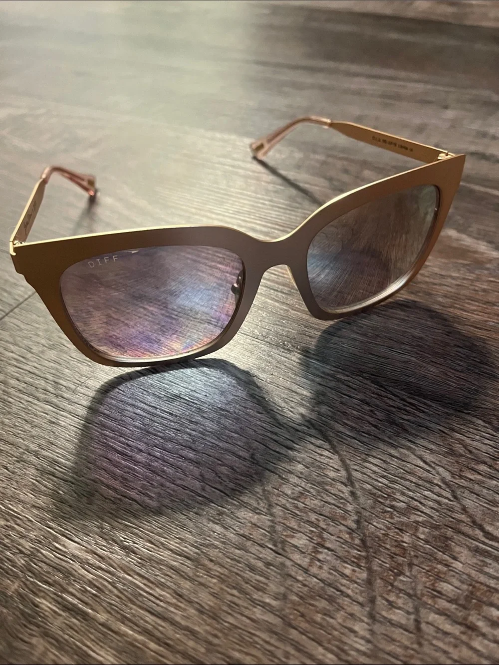 Diff Eyewear Cat Eye Sunglasses in Gold Frame with Rose-Tinted Lenses